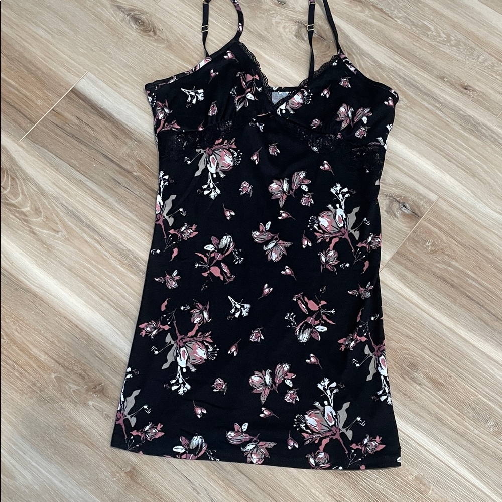 BCBGMaxAzria Black Pajama Set with Pink Floral Pattern